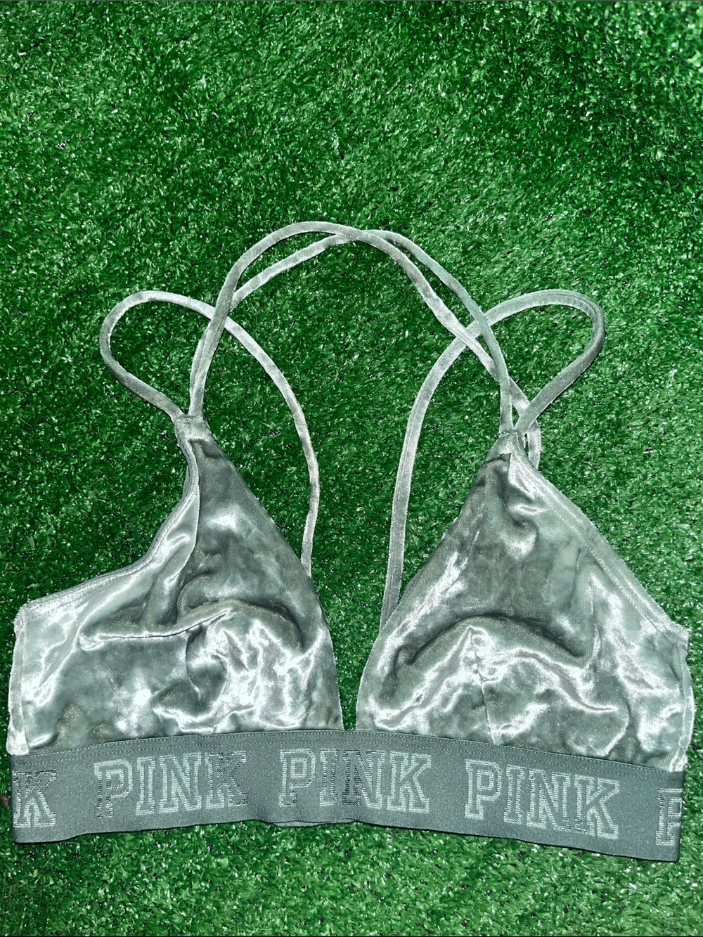 VS PINK Sage crushed velvet strappy bralette